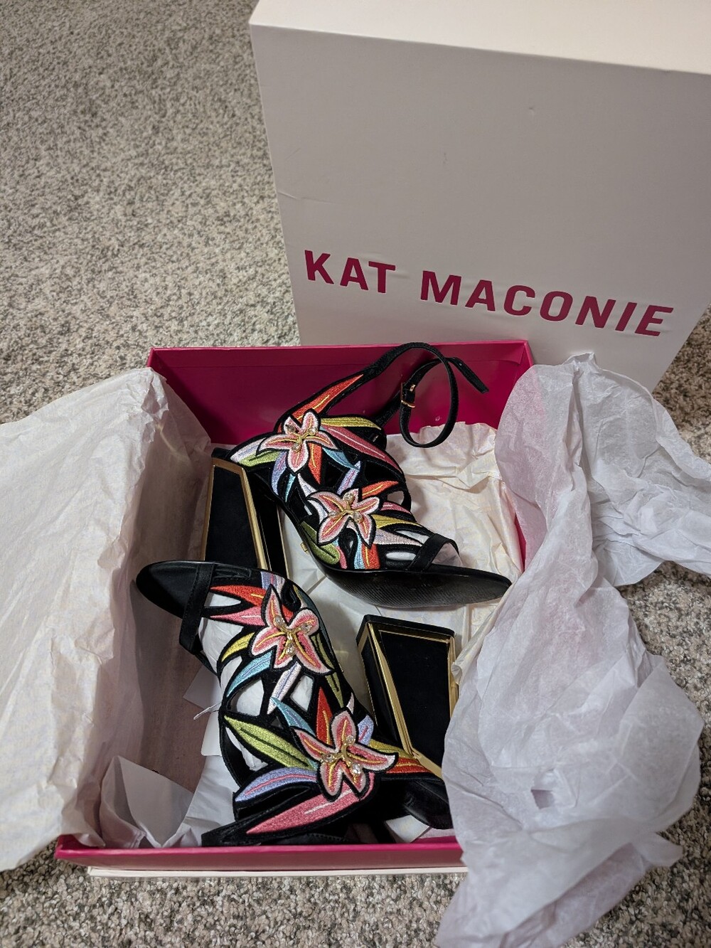 Women's Kate Maconie Carnival Calypso Kicker Heel Sandals Floral Ankle-Strap US7